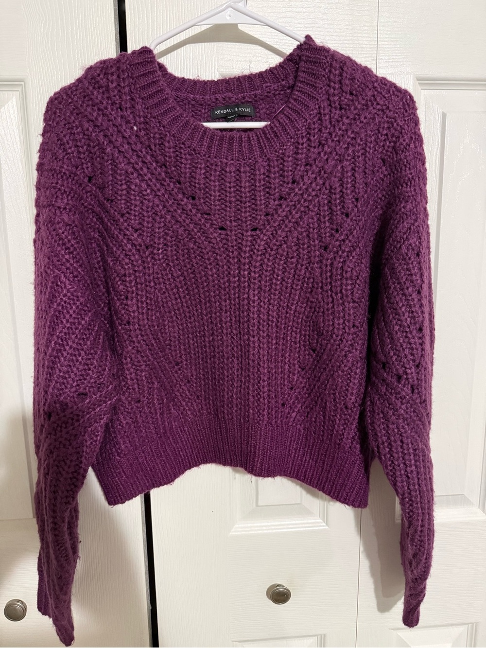 Kendall & Kylie Deep Purple Cable Crewneck Sweater